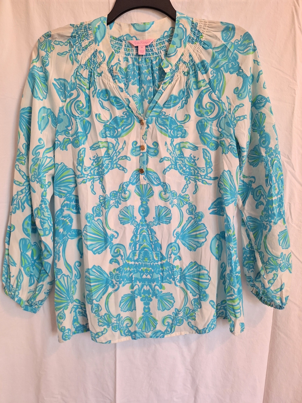 Lilly Pulitzer 2013 Womens Elsa Top Blue White Print 100% Silk  Size M Classic